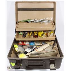 ESTATE TACKLE BOX  WITH OVER 50 ASSORTED HOOKS