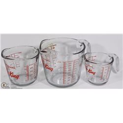 3 PC ANCHOR HOCKING FIRE KING GLASS MEASURING CUP