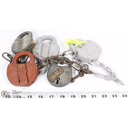 SET OF 5 ANTIQUE LOCKS AND CHAINS