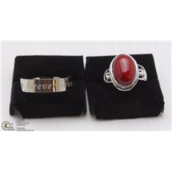 TWO FASHION RINGS: RED RUBY GEMSTONE AND FOREVER