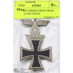 1939 WWII GERMAN IRON CROSS MARKED GES GESCH