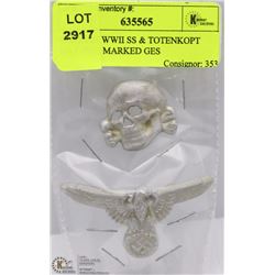 GERMAN WWII SS & TOTENKOPT HAT PINS MARKED GES
