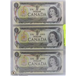 CANADIAN UNC SEQUENTIAL $1.00 BANK NOTE X3