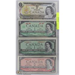 LOT OF 4 CANADIAN BANK NOTES INCL 3 $1.00 BILLS &