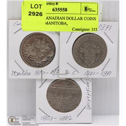 LOT OF 3 CANADIAN DOLLAR COINS INCL 1980 MANITOBA,
