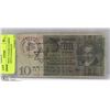 Image 1 : WWII GERMAN 10 MARK STAMPED JEWISH GHETTO BANKNOTE