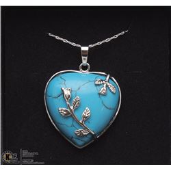 TURQUOIS HEART PENDANT W/ STERLING SILVER CHAIN
