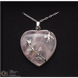 ROSE QUARTZ HEART PENDANT W/ STERLING SILVER CHAIN