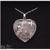 Image 1 : ROSE QUARTZ HEART PENDANT W/ STERLING SILVER CHAIN