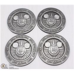 SET OF 4 VINTAGE OFFICIAL WALT DISNEY WORLD PEWTER