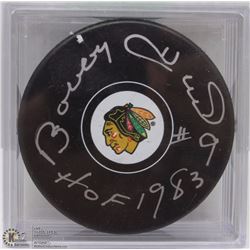 BOBBY HULL SIGNED CHICAGO BLACKHAWKS PUCK IN