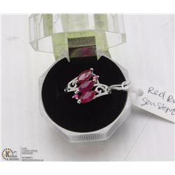 44-RED RUBY  RING,925 STERLING SILVER