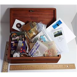 #1 - CEDAR BOX FILLED WITH STAMPS