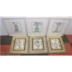 SET OF 6 FLORAL FRAMED AND MATTED PICTURES