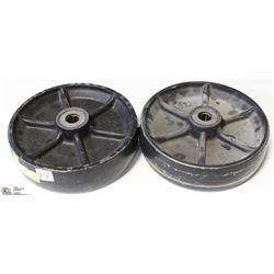 2 HEAVY DUTY CAST IRON 10" WHEELS WITH BEARINGS