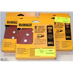 5 PACKS OF 5" DEWALT 8 HOLE 220 GRIT SANDING PADS