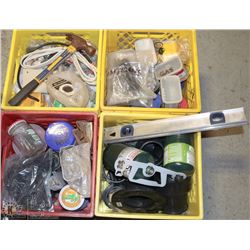 4 MILK CRATES WITH ASSSORTED PLUMBING, ELECTICAL,