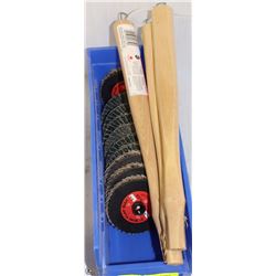 LOT OF WOOD HAMMER HANDLES AND 3" MINI FLAP DISCS