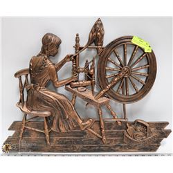 VINTAGE COPPER TONE WALL HANGING OF GIRL SPINNING