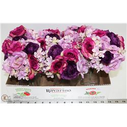 BOX OF VASES WITH SILK FLOWER BOUQUETS