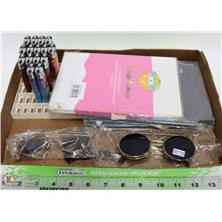FLAT WITH NEW LIGHTERS, SUNGLASSES AND NOTEBOOKS