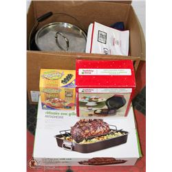 BOX W/ CANNING POT, SET OF POTS, BEER COOLER BAGS,