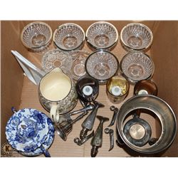 ESTATE BOX WITH COLLECTIBLE ORNAMENTS,CUT GLASS