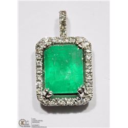 #3-14KT W.GOLD EMERALD & DIAMOND PENDANT