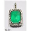 Image 1 : #3-14KT W.GOLD EMERALD & DIAMOND PENDANT