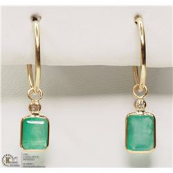 #8-14KT Y.GOLD EMERALD & DIAMOND EARRINGS