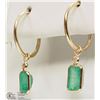 Image 2 : #8-14KT Y.GOLD EMERALD & DIAMOND EARRINGS