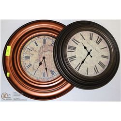 LOT OF 2 DECORATIVE ROUND CLOCKS