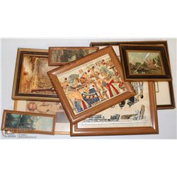 BOX OF ASSORTED FRAMED ESTATE PICTURES