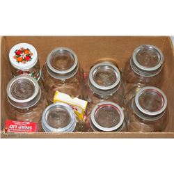 BOX OF VINTAGE ESTATE CANNING JARS WITH GLASS LIDS