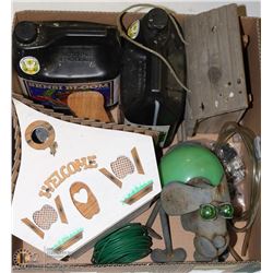 LARGE BOX W/PLANT FOOD, BIRD HOUSE,