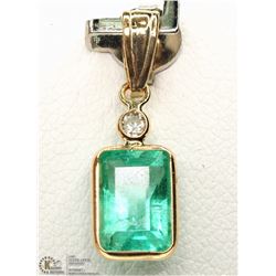 #13-14KT Y.GOLD EMERALD & DIAMOND PENDANT