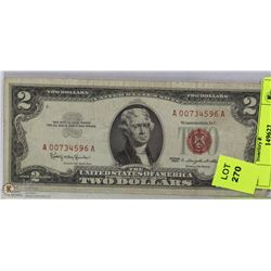 1963 US RED SEAL $2 DOLLAR BILL