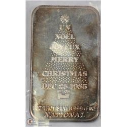 1985 CHRISTMAS SILVER 1 OZ BAR