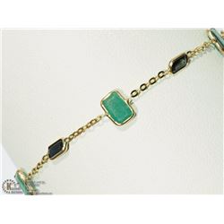 #28-14KT Y.GOLD BLUE SAPPHIRE & EMERALD BRACELET