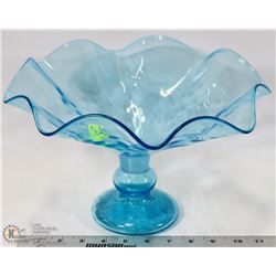 LARGE BLUE FLUTED GLASS BOWL