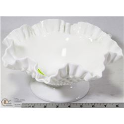 SIGNED FENTON MILKGLASS HOBNAIL FLUTED BOWL