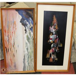 2 ASSORTED WOOD FRAMED ESTATE PICTURES