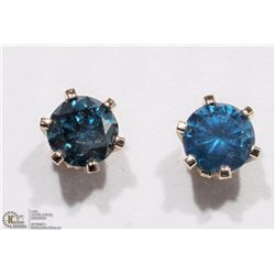 #32-14KT YELLOW GOLD BLUE DIAMOND EARRINGS