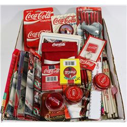 COCA COLA FLAT OF COLLECTIBLES INCL YO YO'S,