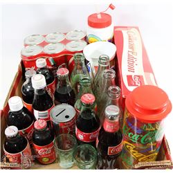 COCA COLA FLAT OF COLLECTIBLE BOTTLES INCL BANK,