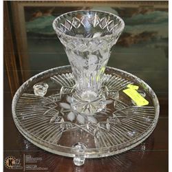 2 PIECE ESTATE CRYSTAL 12"W FOOTED SERVING TRAY