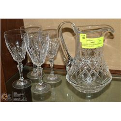 ESTATE 8" CRYSTAL PITCHER WITH 4 CRYSTAL GLASSES