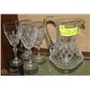 Image 1 : ESTATE 8" CRYSTAL PITCHER WITH 4 CRYSTAL GLASSES