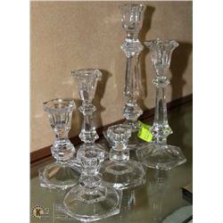 SET OF 6 CRYSTAL CANDLE HOLDERS-VARIOUS HEIGHTS