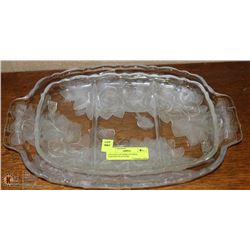 TWO ESTATE ROSE ETCHED SERVING PLATTERS